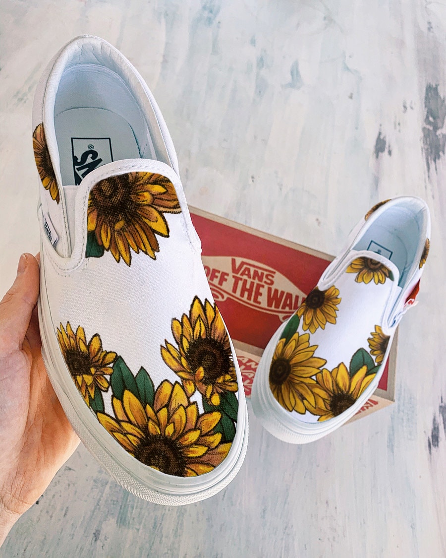 Sunflowers on white vans Clearance