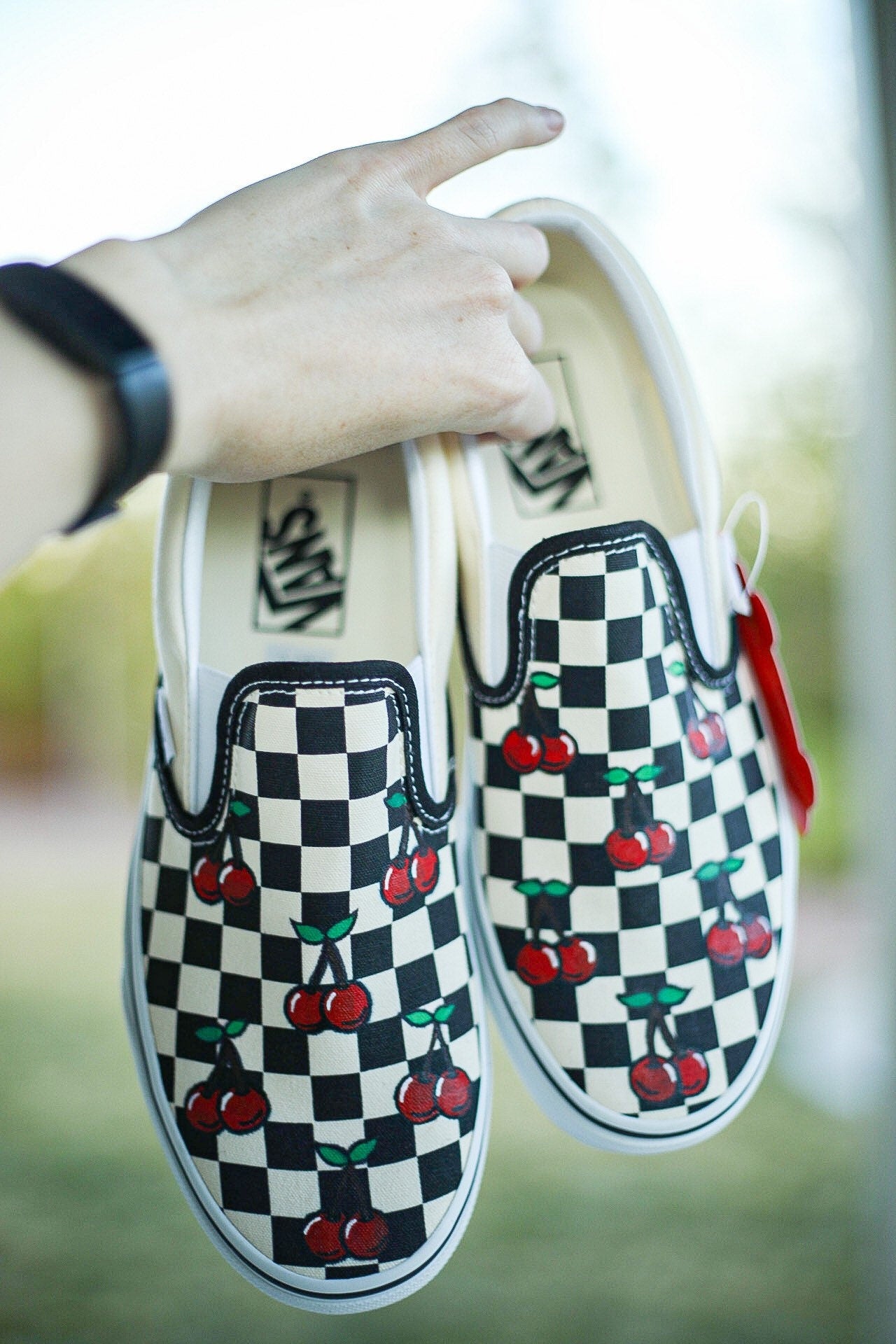 Vans Customs Checkerboard Roses Slip-On Shoes