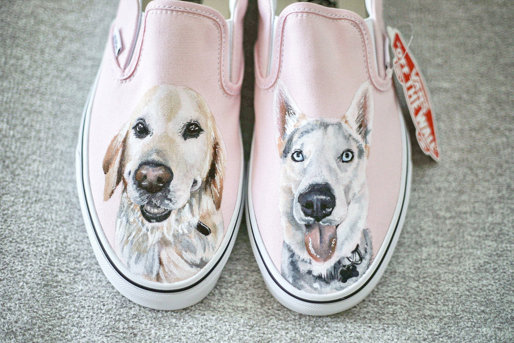 Handpainted Custom Double Pet Portrait Pink Vans