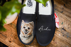 Handpainted Custom Pet Portrait All Black Vans